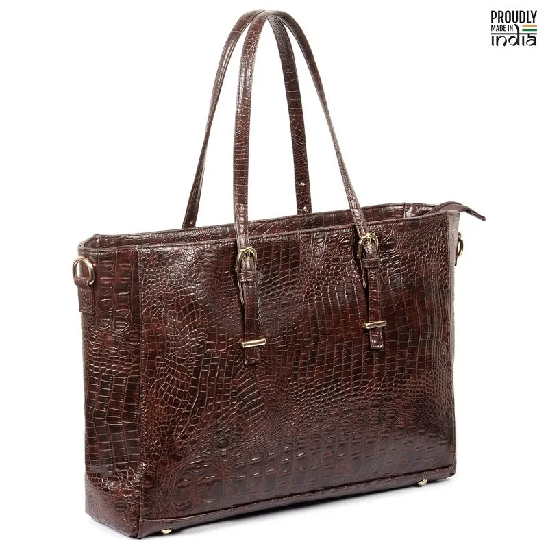 THE CLOWNFISH Belleza Handbag - Stylish Tote with Padded Laptop Sleeve | 15.6 inch Capacity | Rust Brown