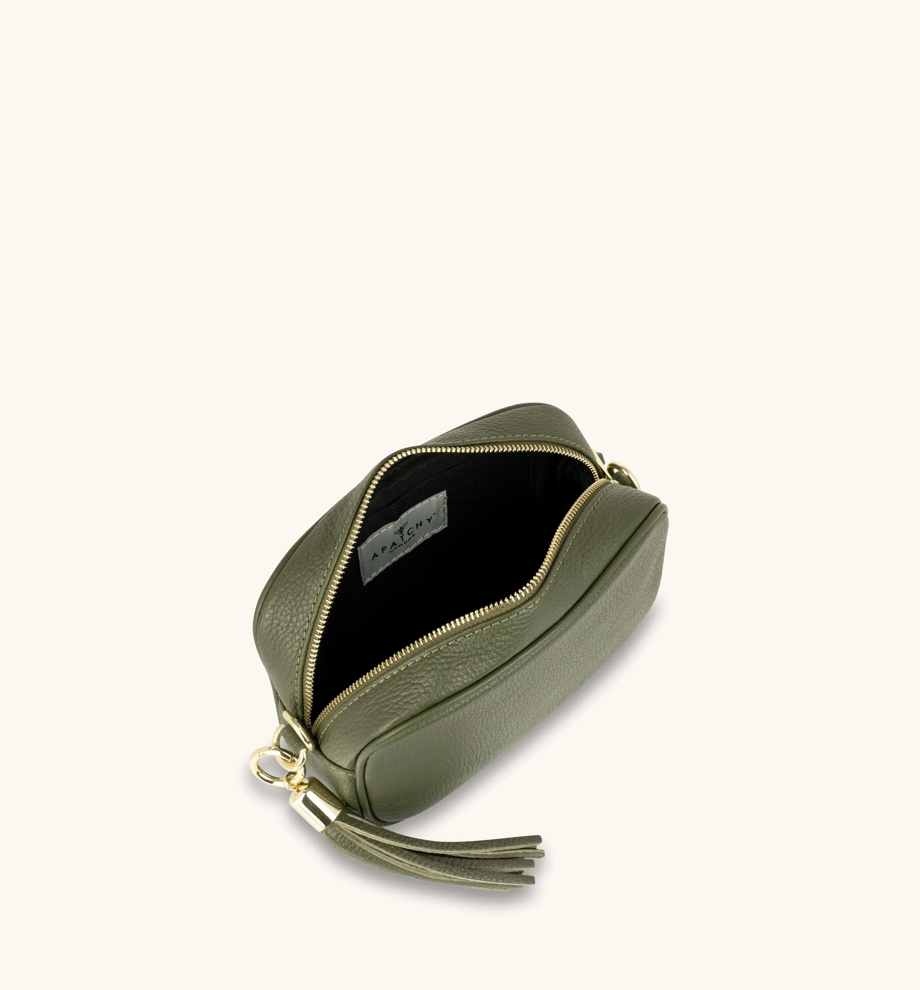 The Tassel Olive Green Leather Crossbody Bag With Gold Chain Strap