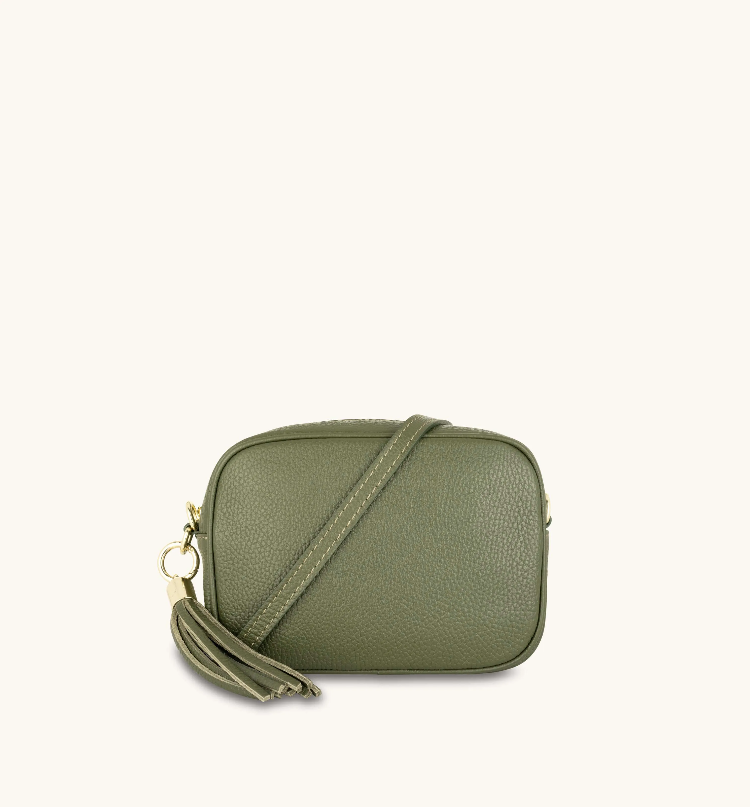 The Tassel Olive Green Leather Crossbody Bag With Gold Chain Strap