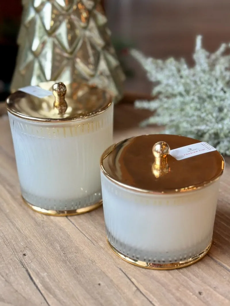 Thymes Frasier Fir Candle Frosted Wood Grain - 13.5oz