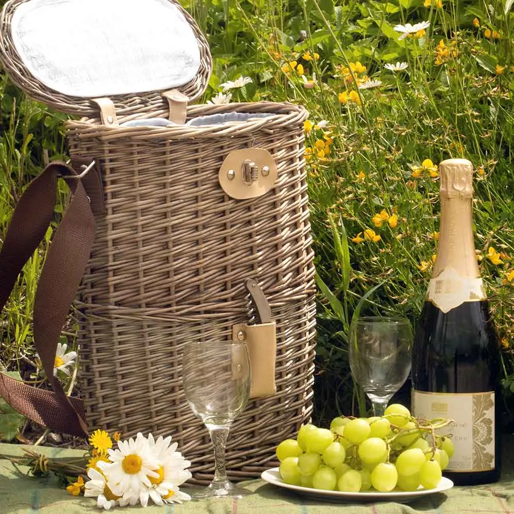 Two Bottle Cooler Wicker Carry Basket 016 by Willow