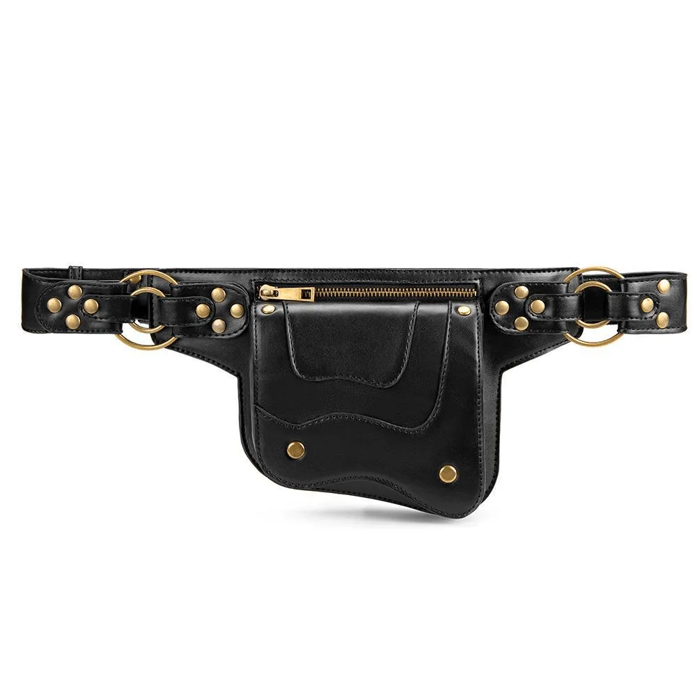 Unisex Steampunk Waist Bag / Travel Casual Crossobody Leather Bag