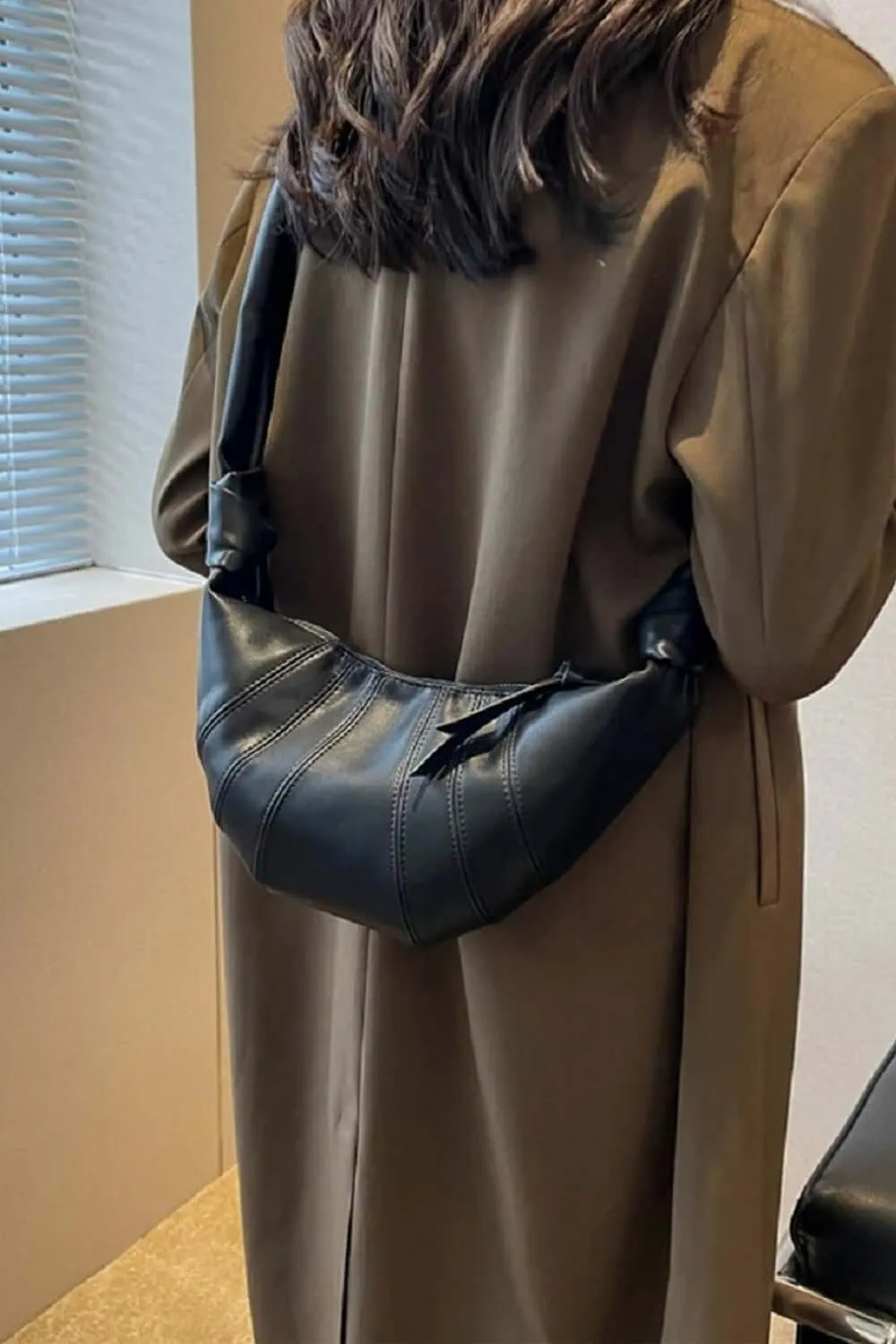 Vegan Leather Croissant Crossbody Bag Handbag