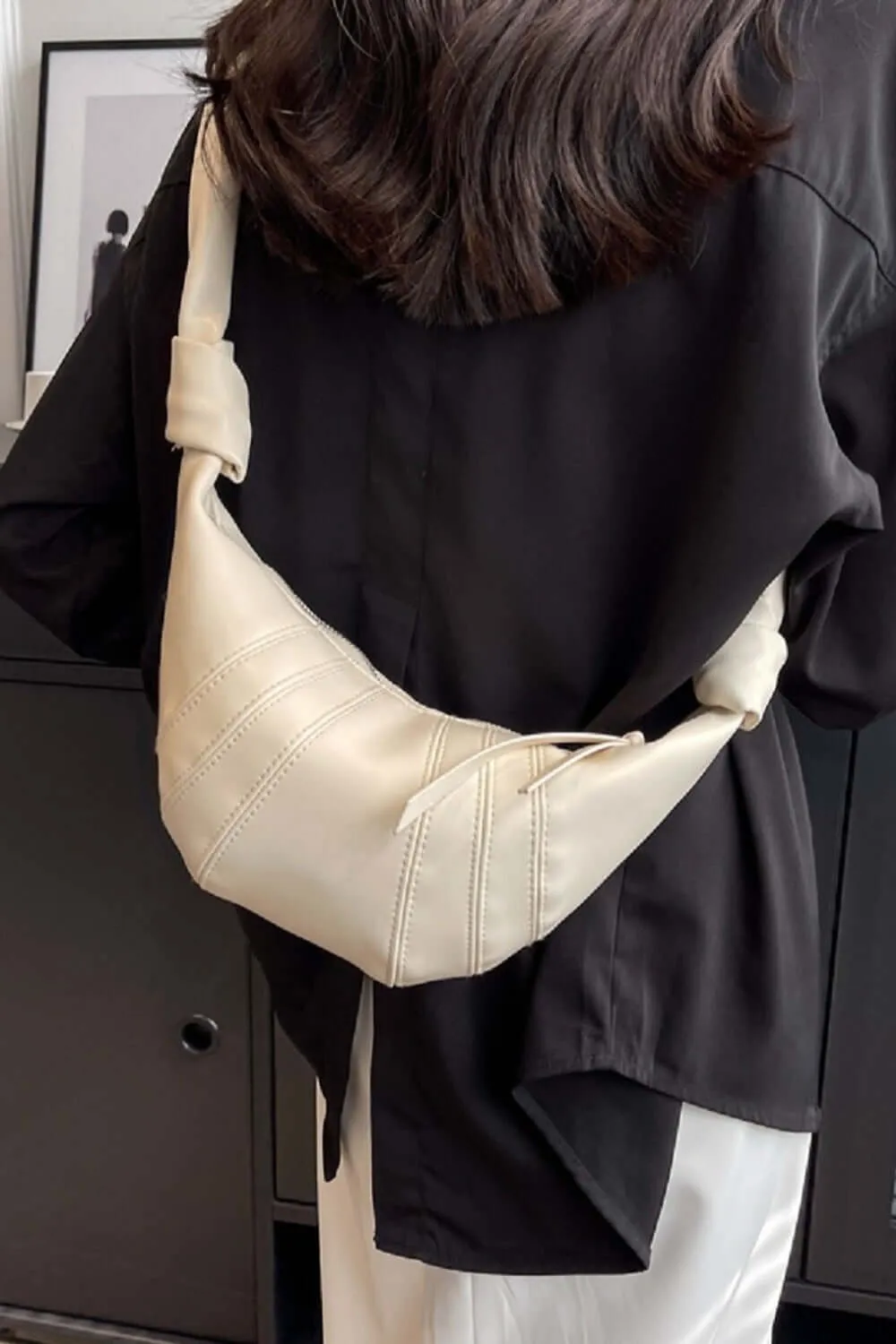 Vegan Leather Croissant Crossbody Bag Handbag