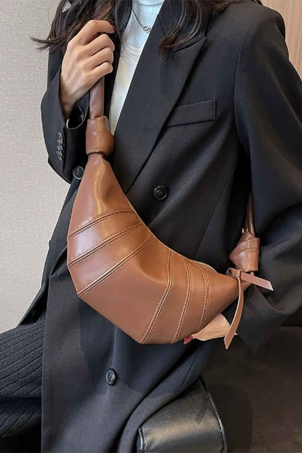 Vegan Leather Croissant Crossbody Bag Handbag