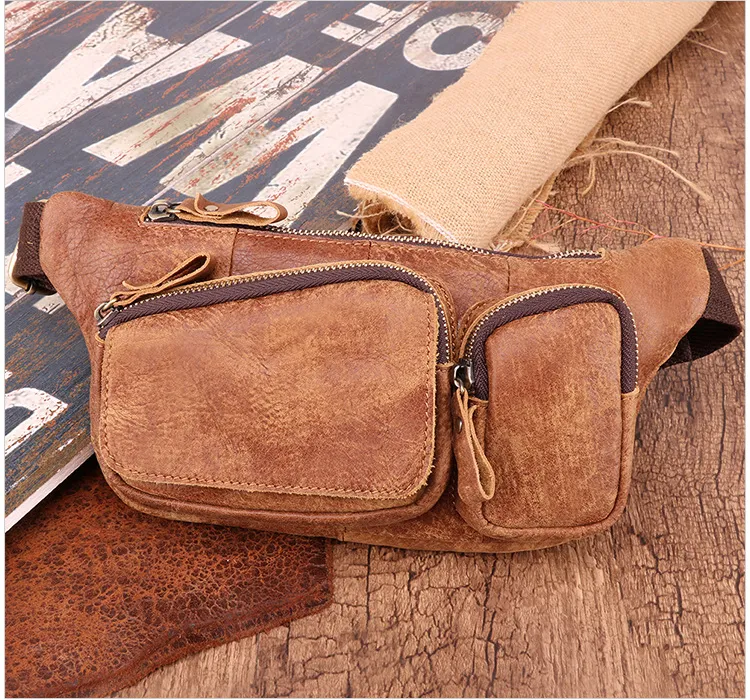 Vintage Men Outdoor Leather Waist/Chest Bag J6469