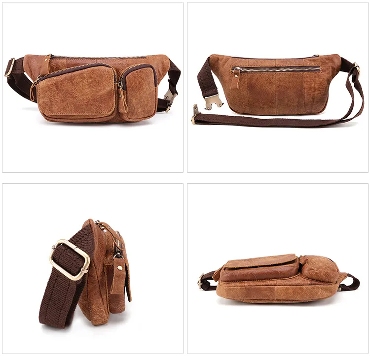 Vintage Men Outdoor Leather Waist/Chest Bag J6469