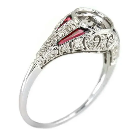 VINTAGE STYLE DIAMOND RUBY 6mm ART DECO MOUNT ENGAGEMENT RING SETTING ROUND 14K