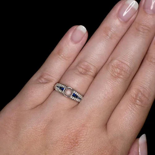 VINTAGE STYLE SEMI MOUNT DIAMOND BLUE SAPPHIRE ENGAGEMENT RING SETTING ART DECO