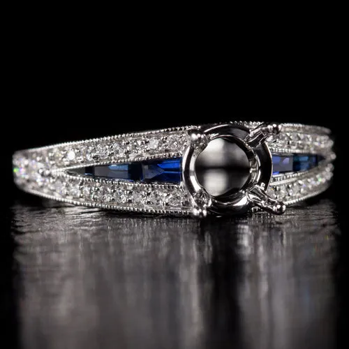 VINTAGE STYLE SEMI MOUNT DIAMOND BLUE SAPPHIRE ENGAGEMENT RING SETTING ART DECO