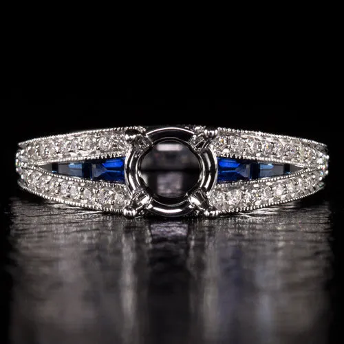 VINTAGE STYLE SEMI MOUNT DIAMOND BLUE SAPPHIRE ENGAGEMENT RING SETTING ART DECO