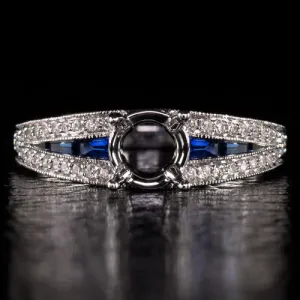 VINTAGE STYLE SEMI MOUNT DIAMOND BLUE SAPPHIRE ENGAGEMENT RING SETTING ART DECO