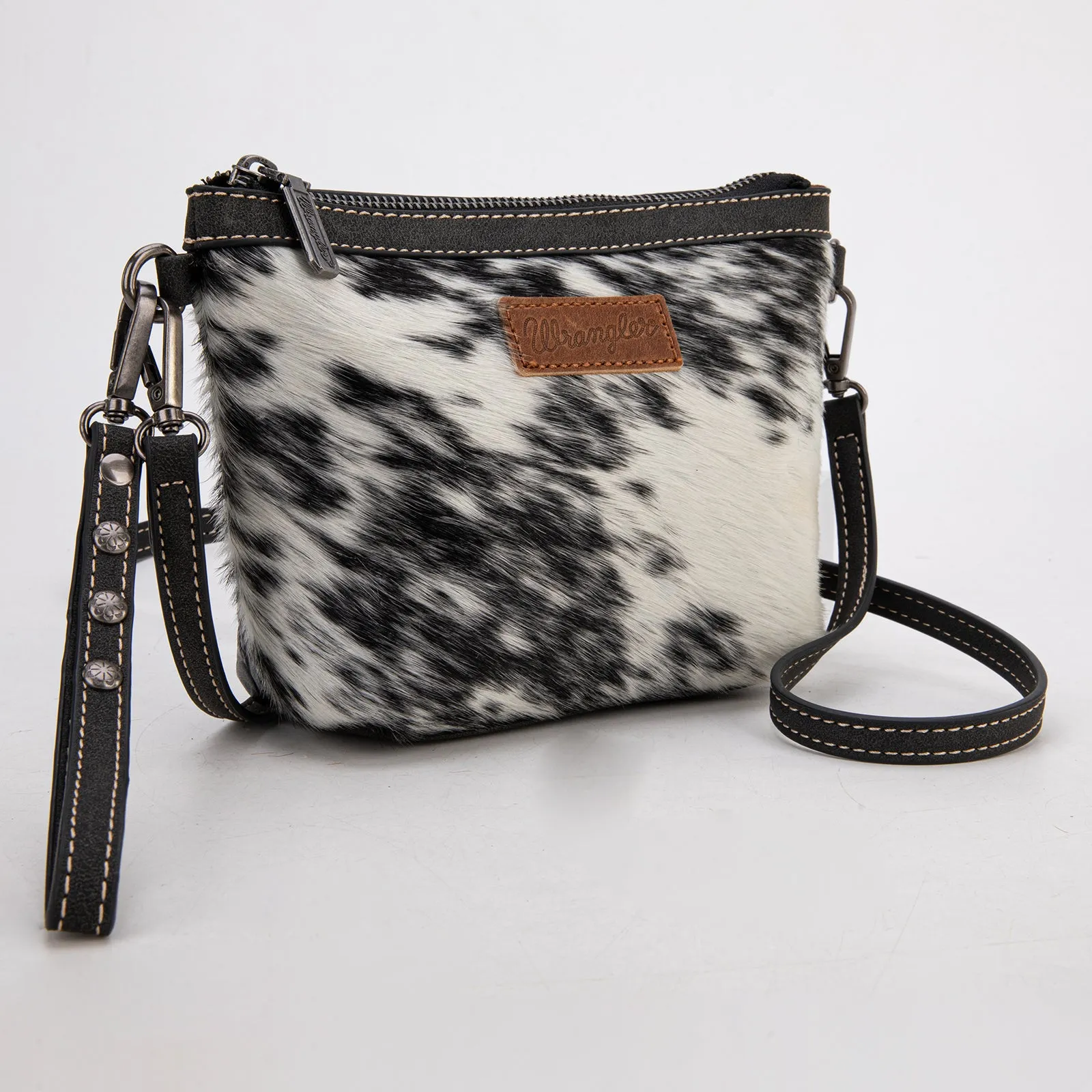 WG169-1812  Wrangler Genuine Hair-On Cowhide Crossbody - Black