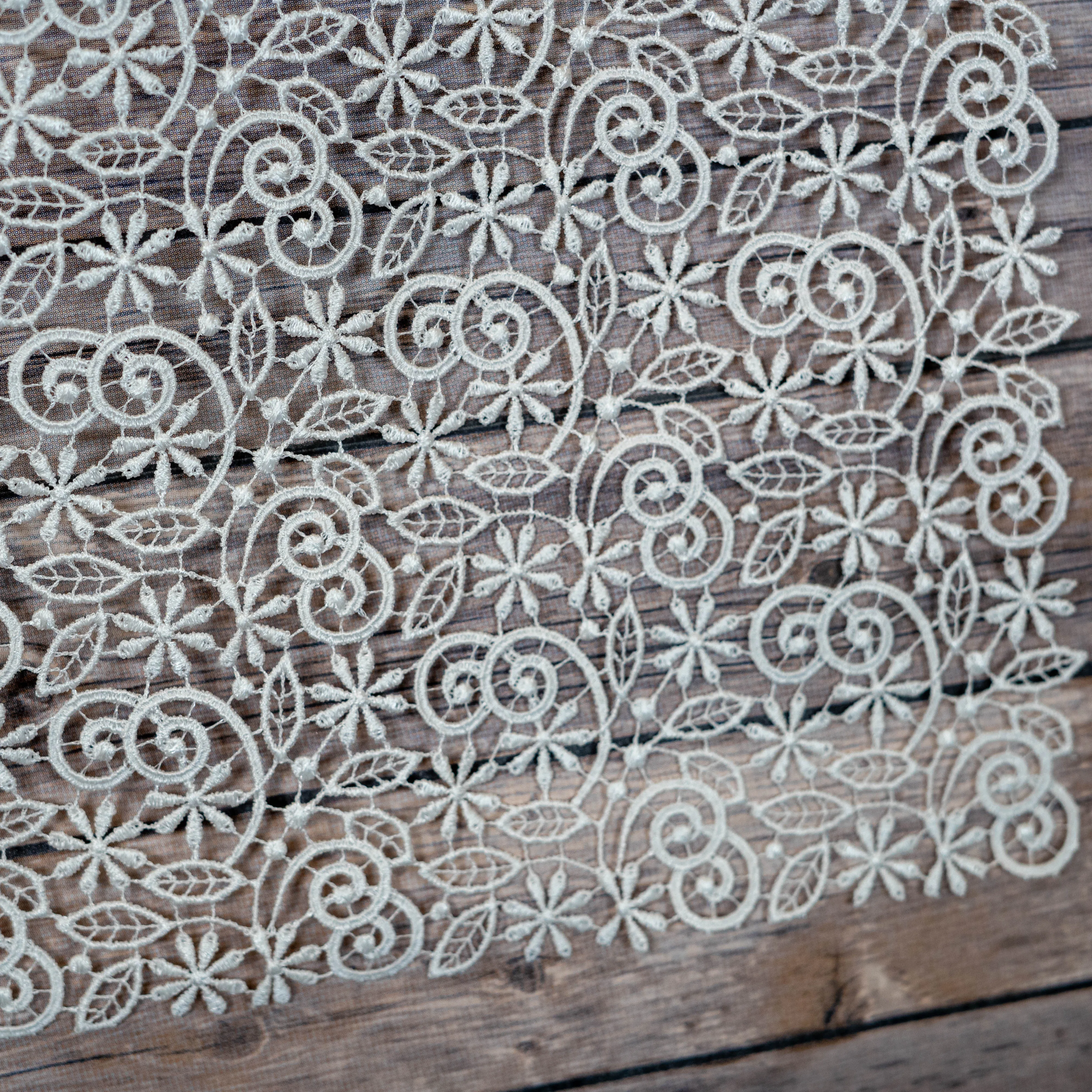 White Flower and Scroll Table Runner