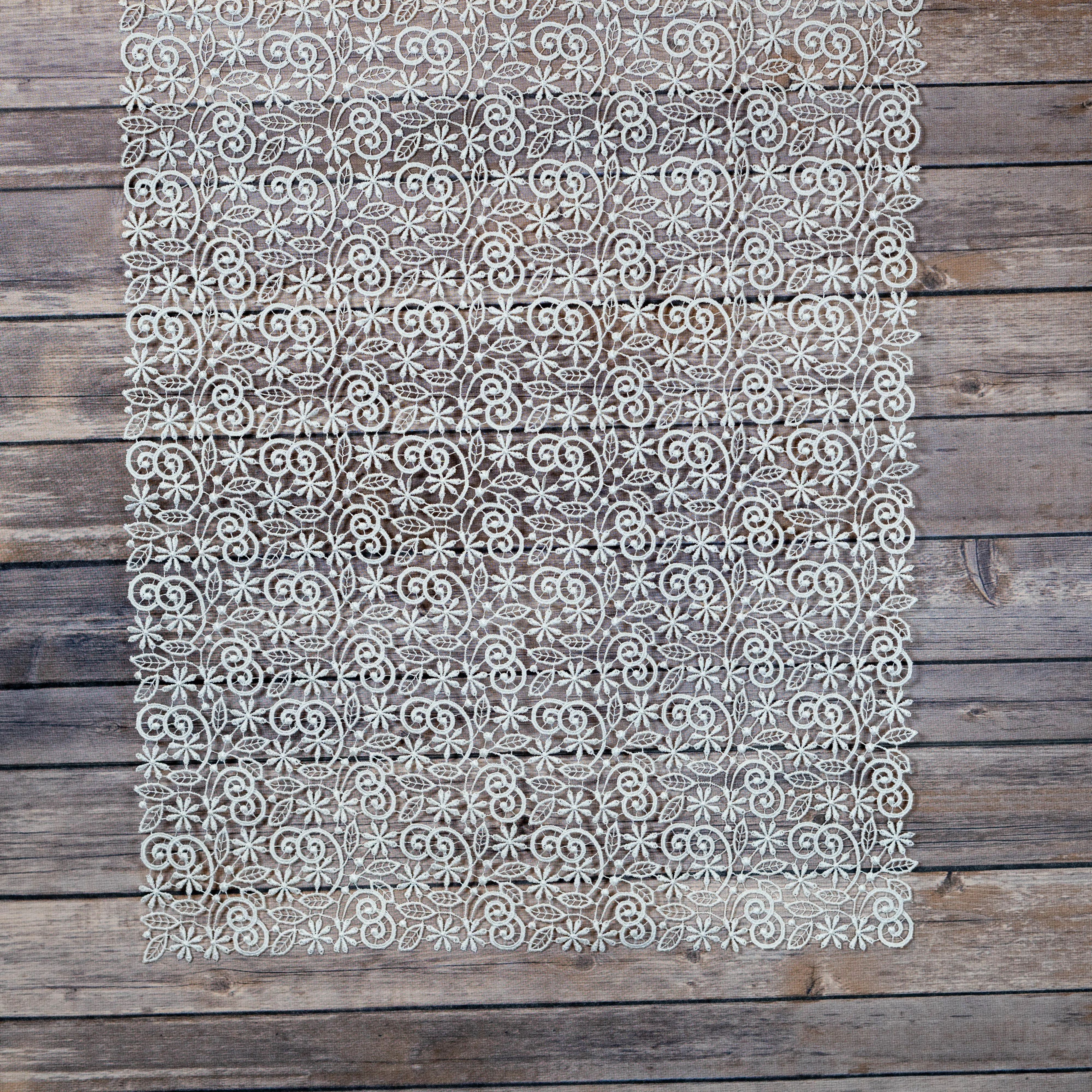 White Flower and Scroll Table Runner