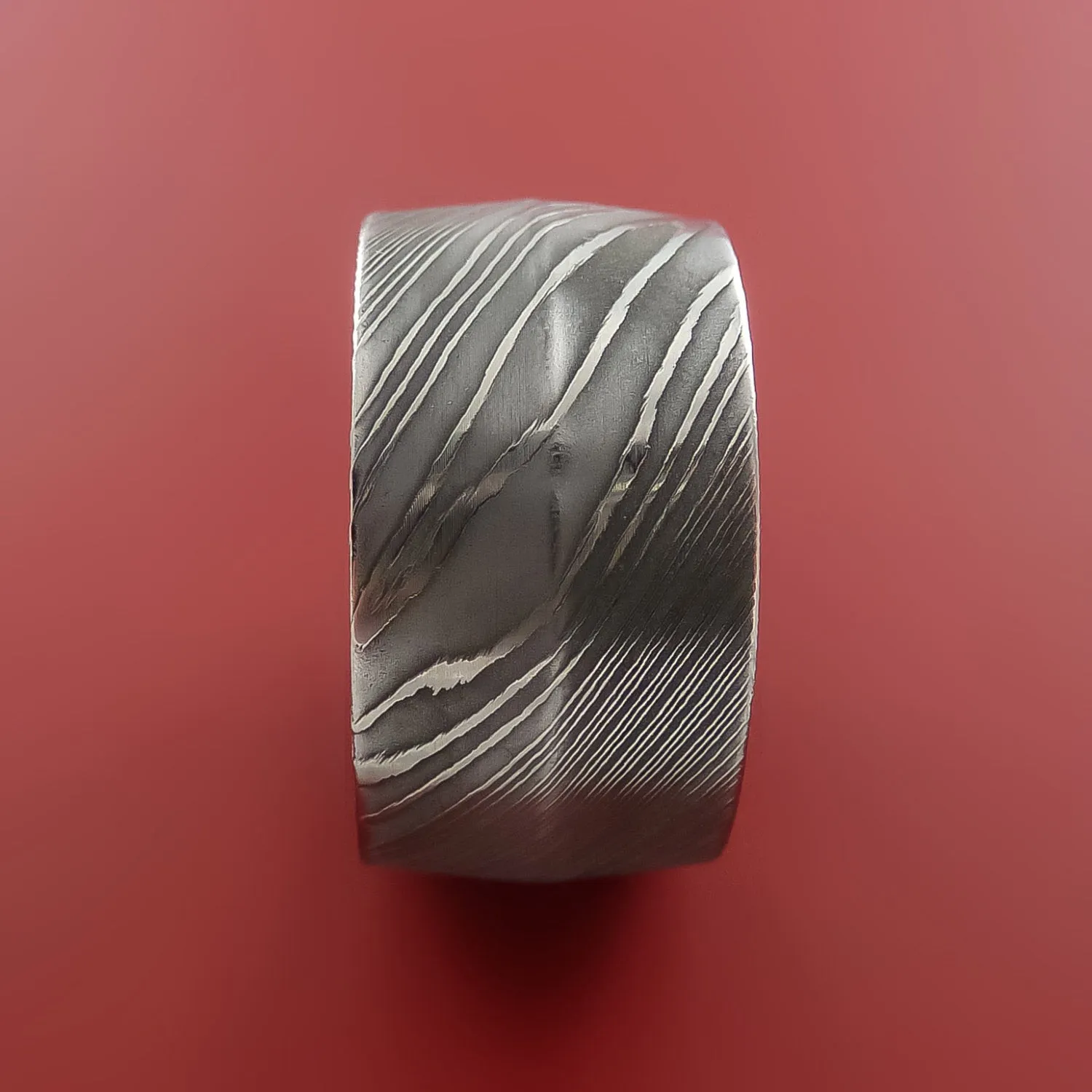 Wide Damascus Steel Ring Wedding Band Genuine Craftsmanship Custom Made