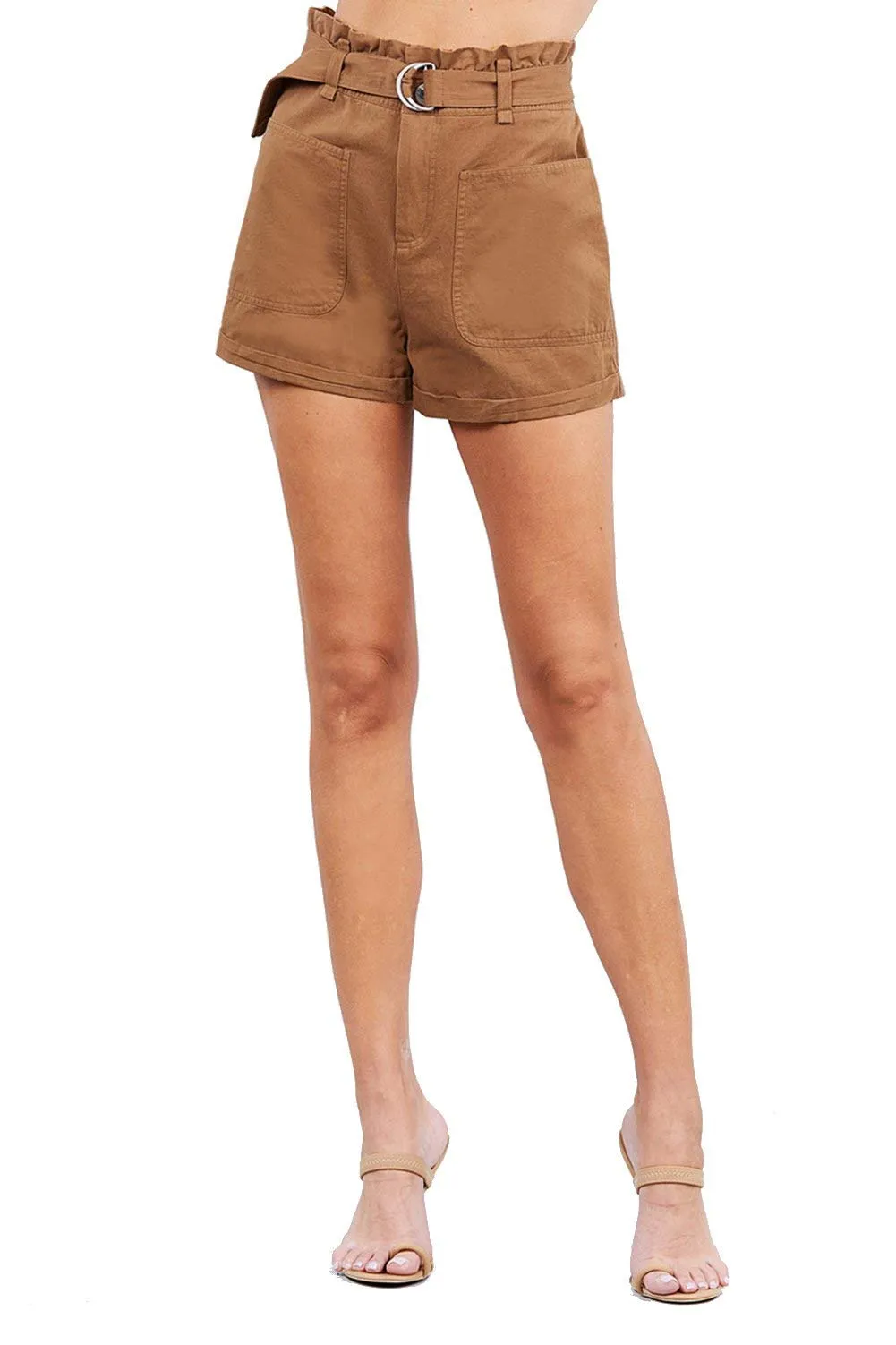 Women's Rolled Up Paperbag Cotton Casual Short with IDE Pocket