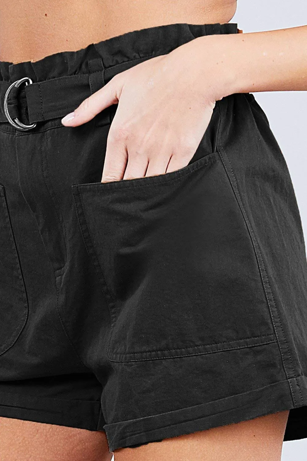 Women's Rolled Up Paperbag Cotton Casual Short with IDE Pocket