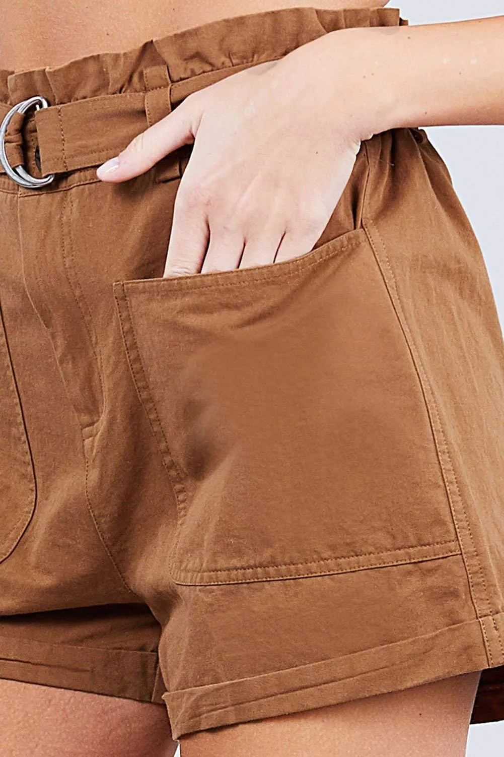 Women's Rolled Up Paperbag Cotton Casual Short with IDE Pocket